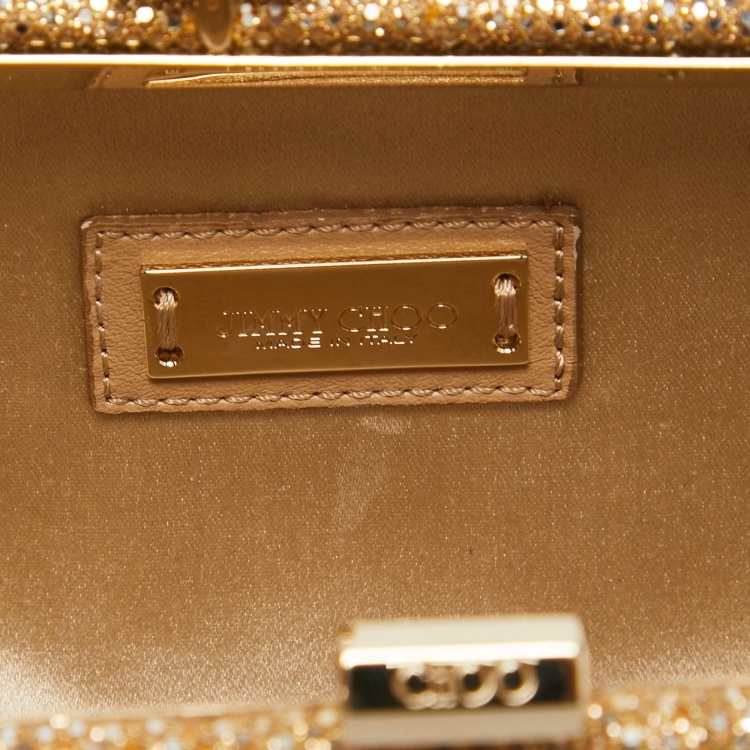 Pre Owned Jimmy Choo Gold Glitter Fabric Twill Tube Clutch