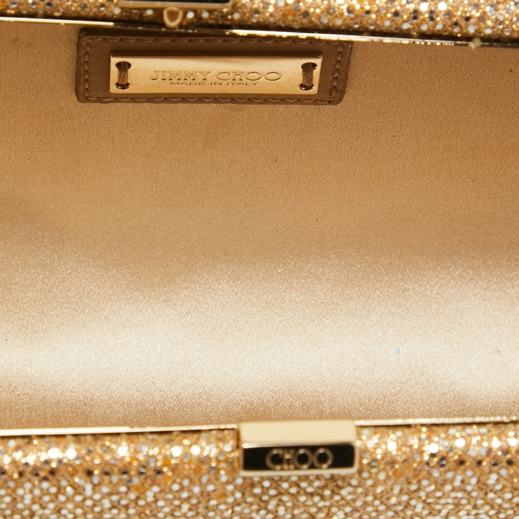 Pre Owned Jimmy Choo Gold Glitter Fabric Twill Tube Clutch