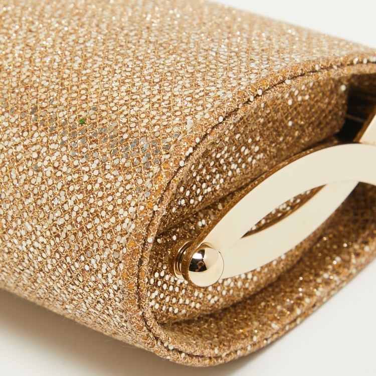Pre Owned Jimmy Choo Gold Glitter Fabric Twill Tube Clutch