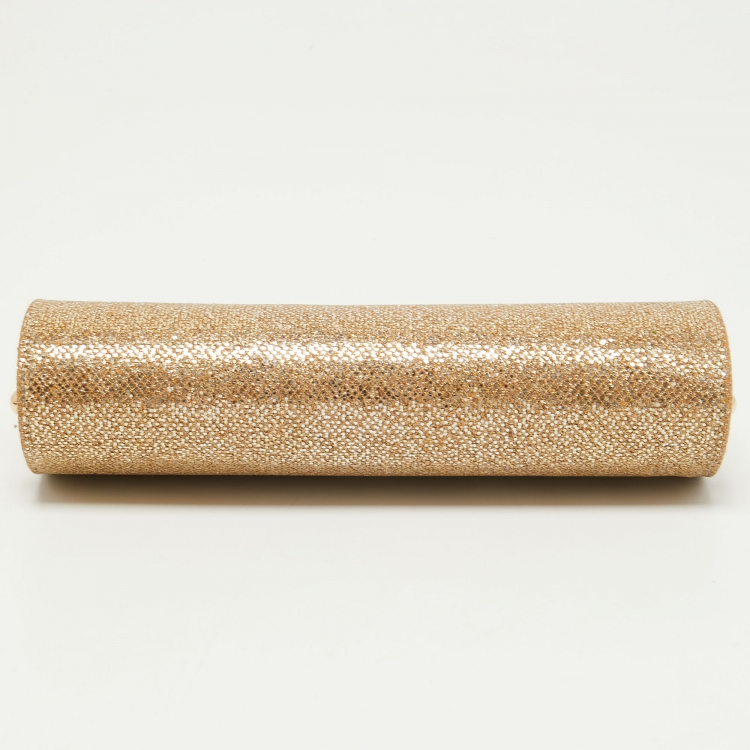 Pre Owned Jimmy Choo Gold Glitter Fabric Twill Tube Clutch