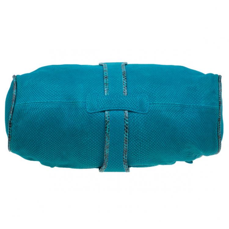 Pre Owned Jimmy Choo Turquoise Snake-Embossed Riki Shopper