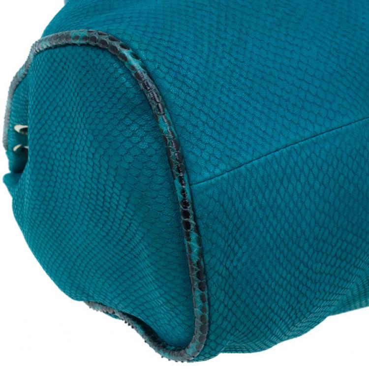Pre Owned Jimmy Choo Turquoise Snake-Embossed Riki Shopper