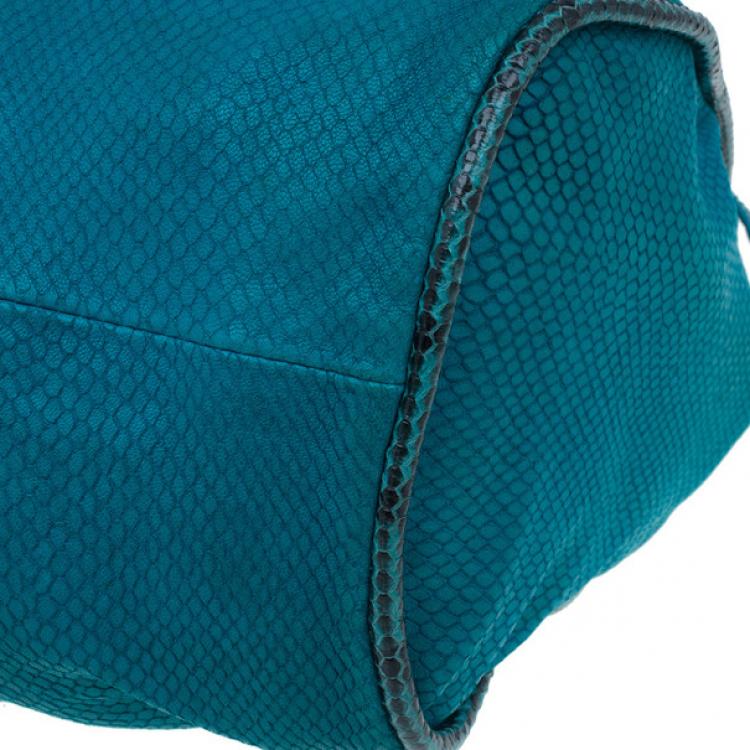 Pre Owned Jimmy Choo Turquoise Snake-Embossed Riki Shopper