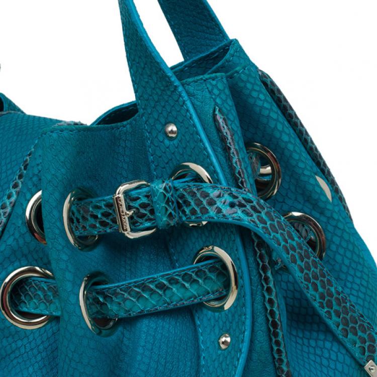 Pre Owned Jimmy Choo Turquoise Snake-Embossed Riki Shopper
