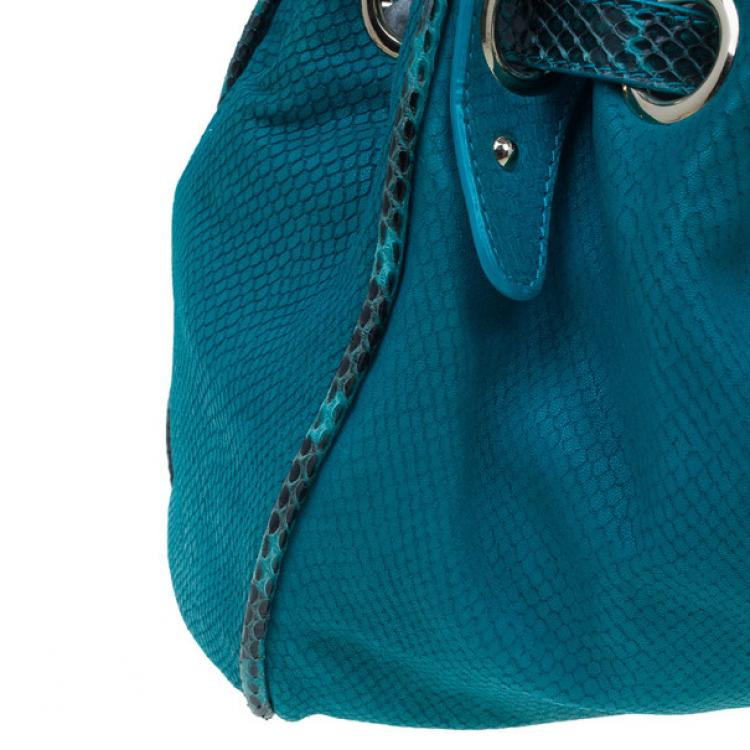 Pre Owned Jimmy Choo Turquoise Snake-Embossed Riki Shopper