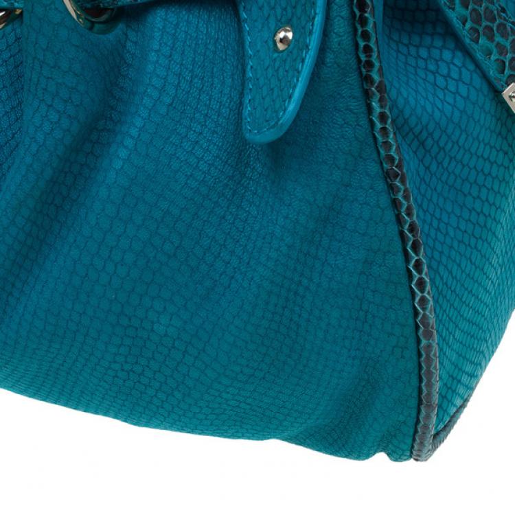 Pre Owned Jimmy Choo Turquoise Snake-Embossed Riki Shopper