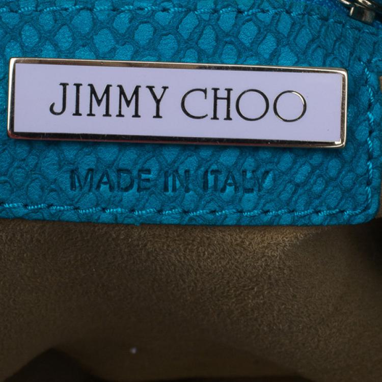 Pre Owned Jimmy Choo Turquoise Snake-Embossed Riki Shopper
