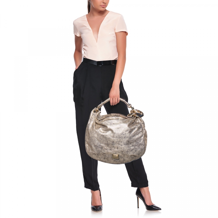 Pre Owned Jimmy Choo Metallic Leather Large Sky Hobo