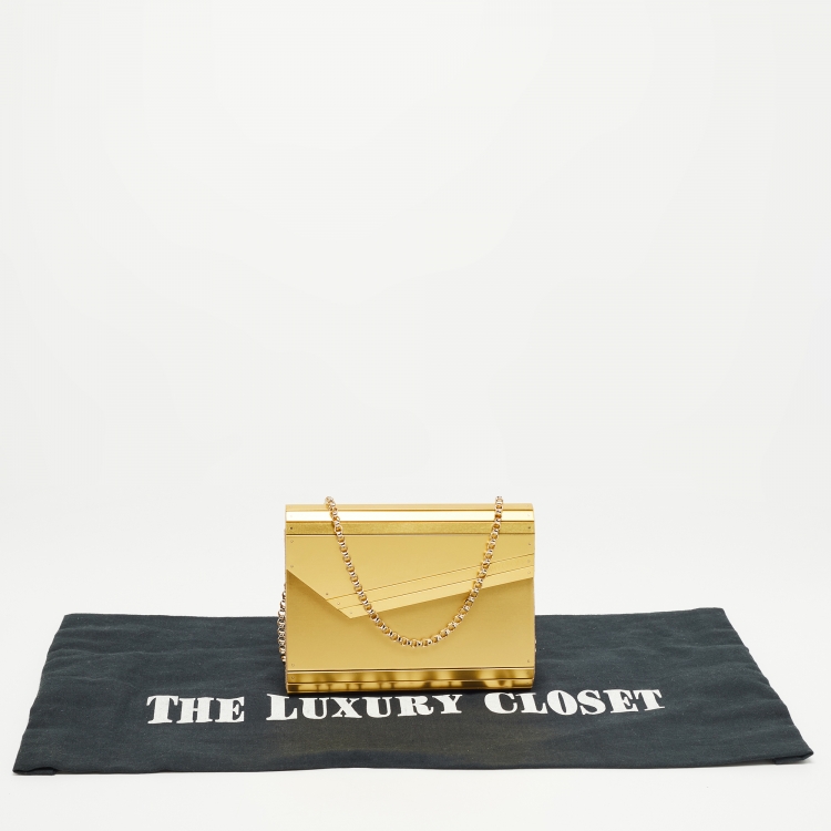 Pre Owned Jimmy Choo Gold Metal And Suede Candy Clutch Bag