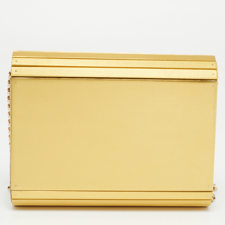 Pre Owned Jimmy Choo Gold Metal And Suede Candy Clutch Bag