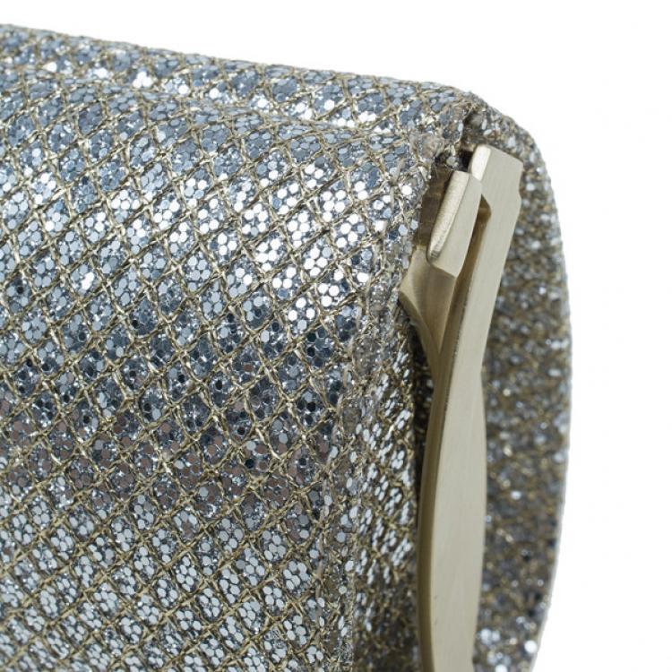مملوكة مسبقًا Jimmy Choo Gold Fabric Glitter Tube Clutch