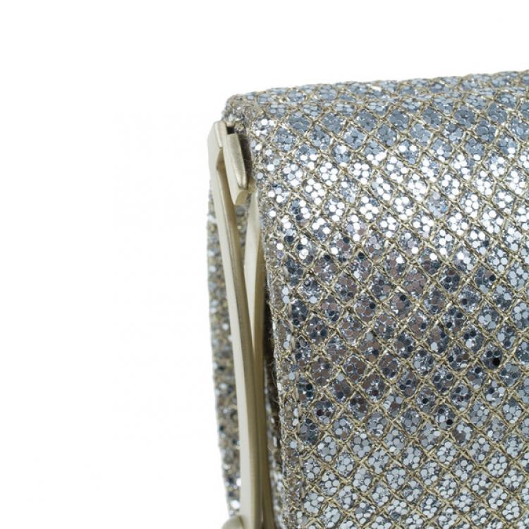 مملوكة مسبقًا Jimmy Choo Gold Fabric Glitter Tube Clutch
