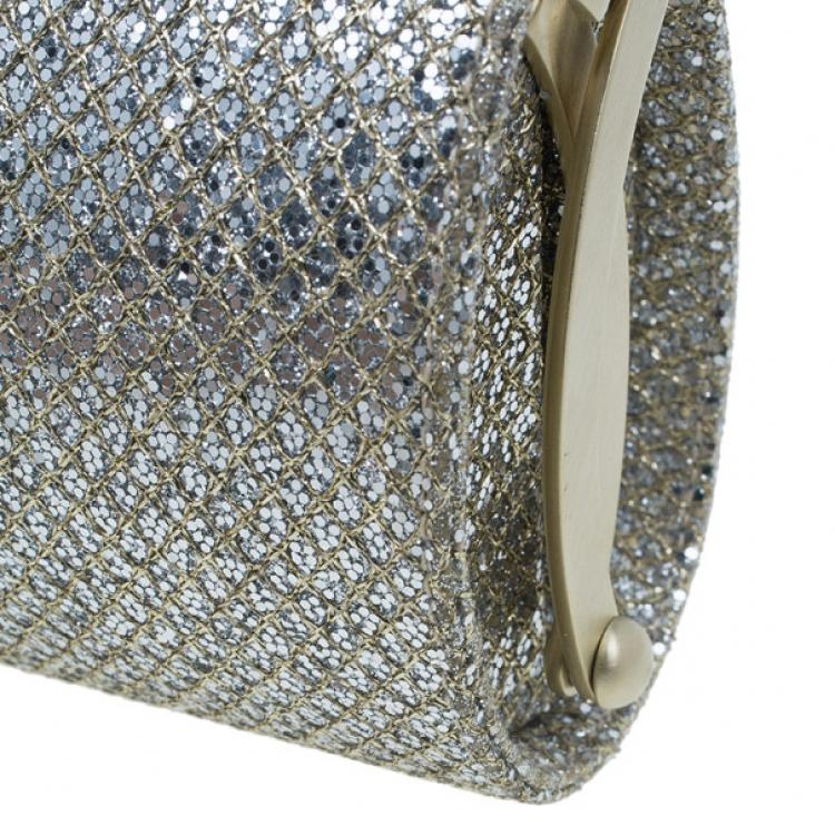 مملوكة مسبقًا Jimmy Choo Gold Fabric Glitter Tube Clutch