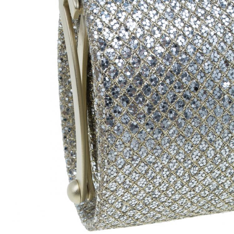 مملوكة مسبقًا Jimmy Choo Gold Fabric Glitter Tube Clutch