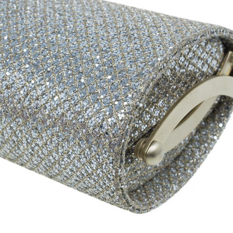 مملوكة مسبقًا Jimmy Choo Gold Fabric Glitter Tube Clutch