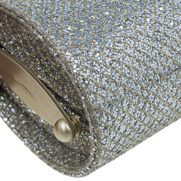 مملوكة مسبقًا Jimmy Choo Gold Fabric Glitter Tube Clutch