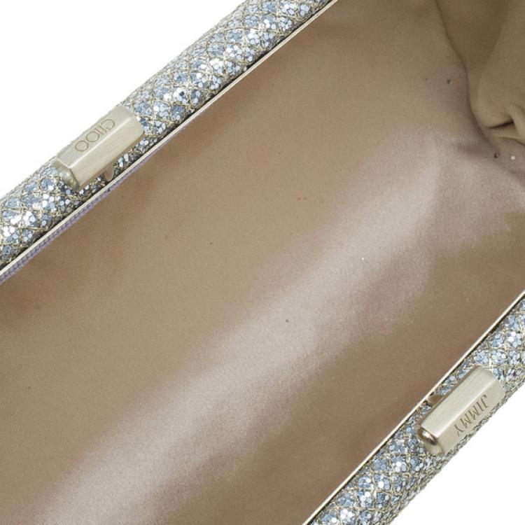 مملوكة مسبقًا Jimmy Choo Gold Fabric Glitter Tube Clutch