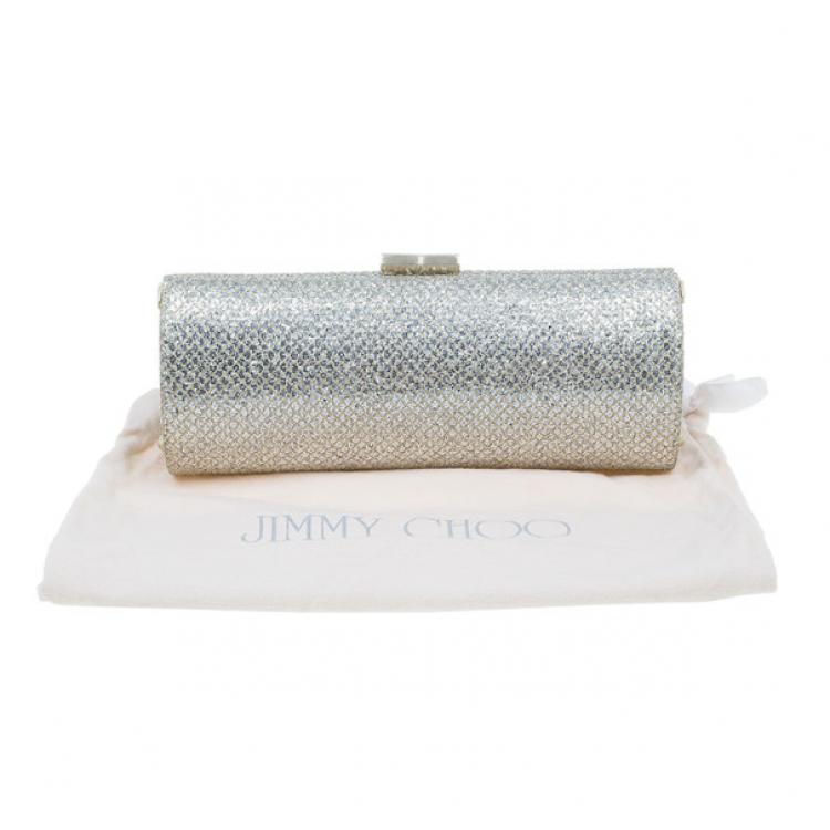 مملوكة مسبقًا Jimmy Choo Gold Fabric Glitter Tube Clutch