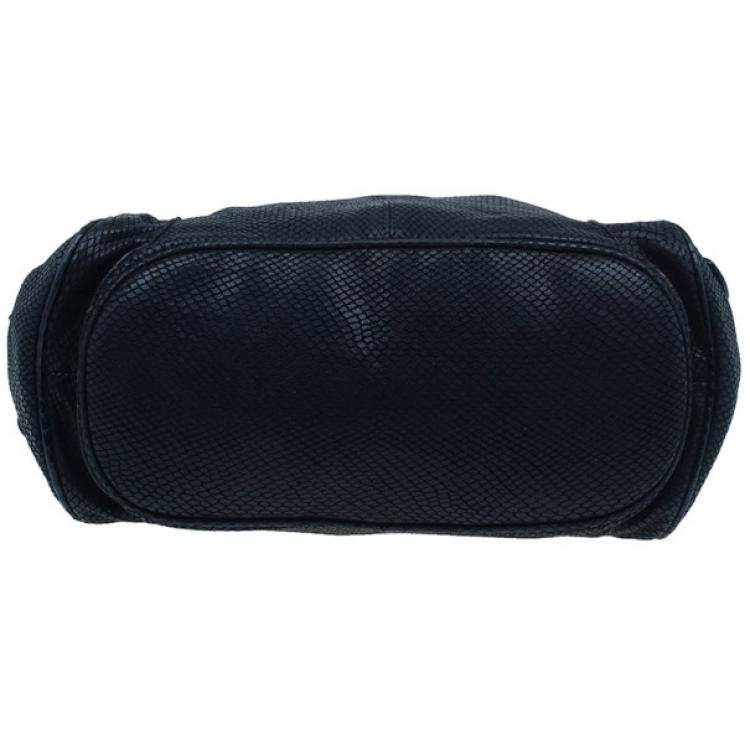 Pre Owned Jimmy Choo Black Leather Embossed Ramona Bucket Tote