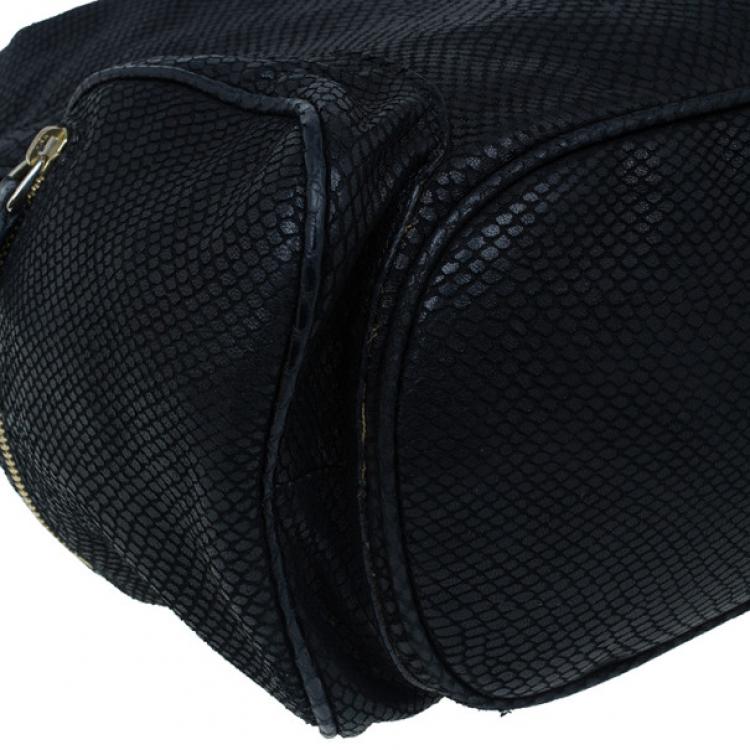 Pre Owned Jimmy Choo Black Leather Embossed Ramona Bucket Tote