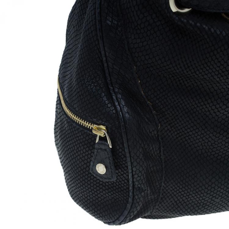 Pre Owned Jimmy Choo Black Leather Embossed Ramona Bucket Tote