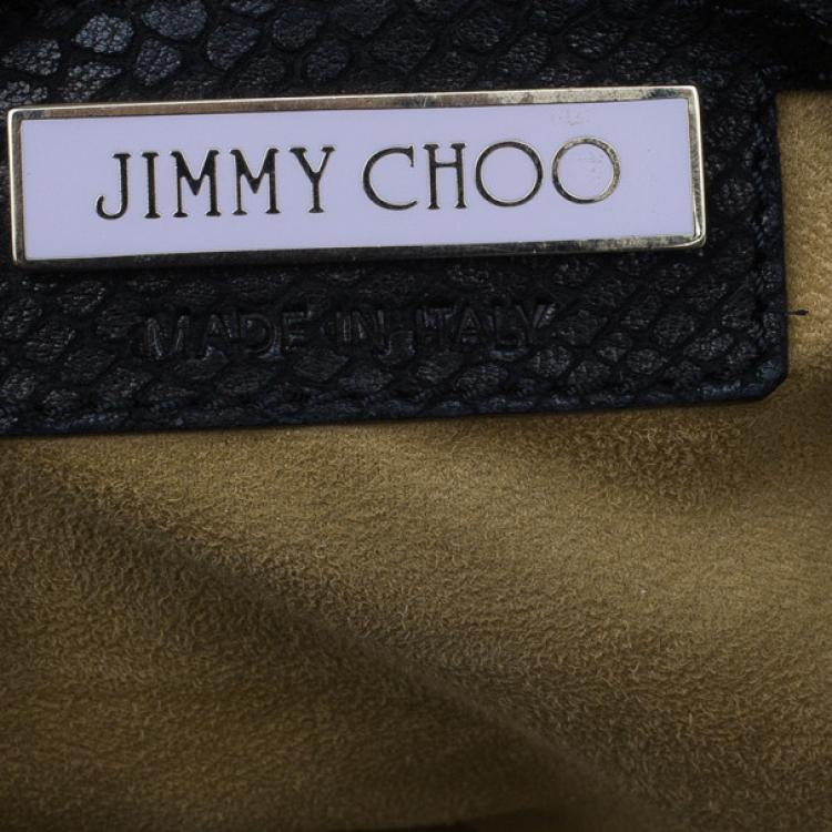 Pre Owned Jimmy Choo Black Leather Embossed Ramona Bucket Tote