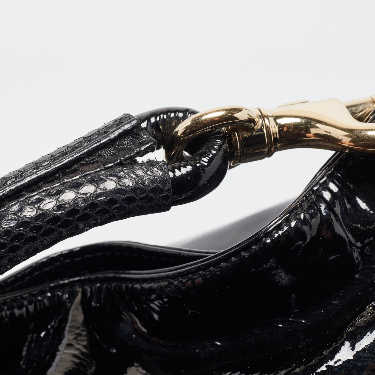 Pre Owned Jimmy Choo Black Patent and Watersnake Leather Sky Bangle Hobo