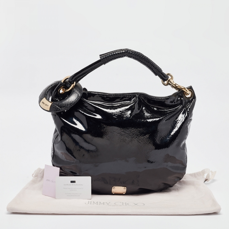 Pre Owned Jimmy Choo Black Patent and Watersnake Leather Sky Bangle Hobo
