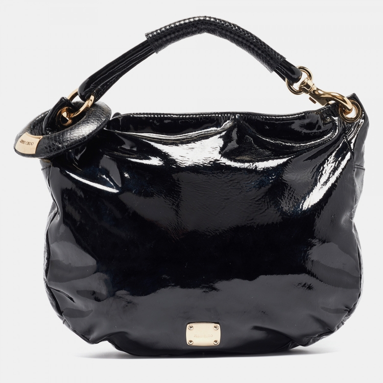 Pre Owned Jimmy Choo Black Patent and Watersnake Leather Sky Bangle Hobo