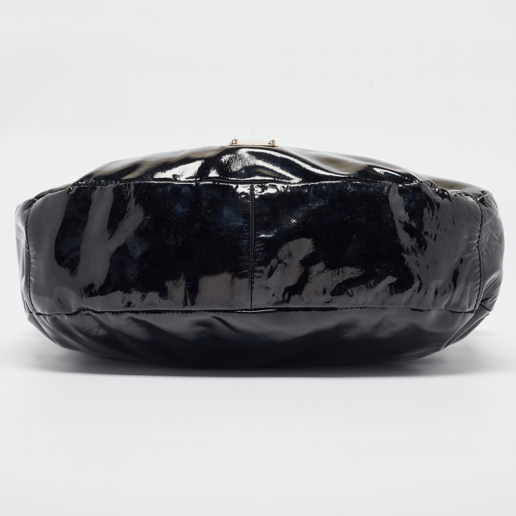 Pre Owned Jimmy Choo Black Patent and Watersnake Leather Sky Bangle Hobo