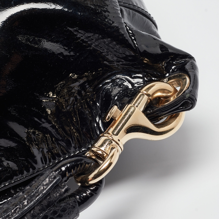 Pre Owned Jimmy Choo Black Patent and Watersnake Leather Sky Bangle Hobo