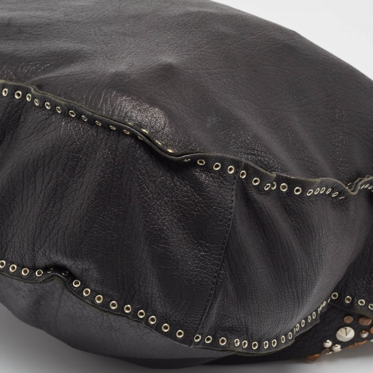 Pre Owned Jimmy Choo Black Leather Studded Sky Bangle Hobo