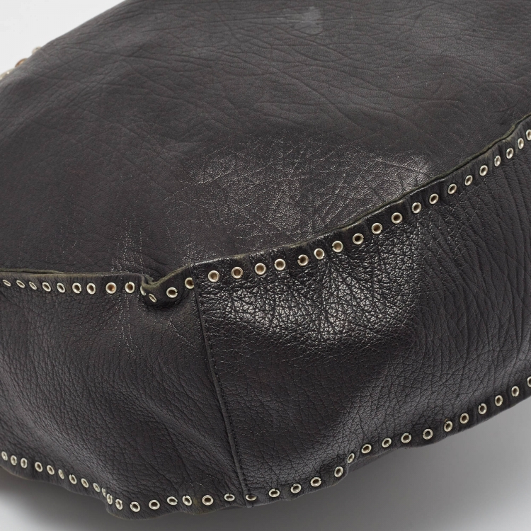 Pre Owned Jimmy Choo Black Leather Studded Sky Bangle Hobo