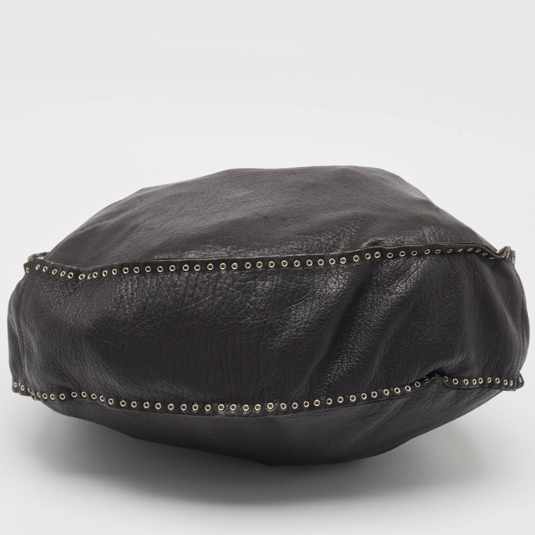 Pre Owned Jimmy Choo Black Leather Studded Sky Bangle Hobo