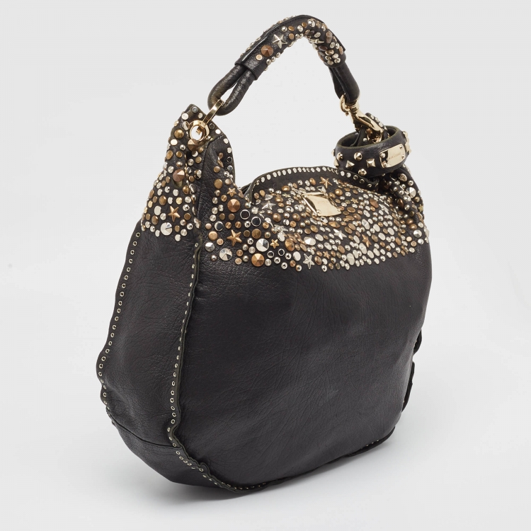 Pre Owned Jimmy Choo Black Leather Studded Sky Bangle Hobo