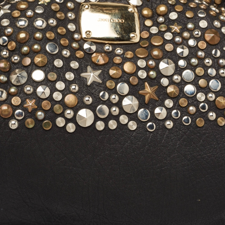 Pre Owned Jimmy Choo Black Leather Studded Sky Bangle Hobo