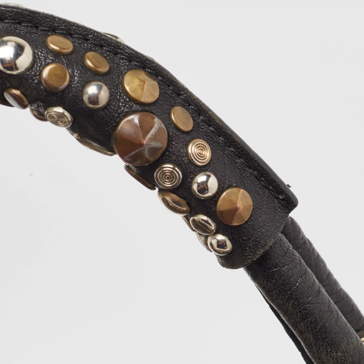 Pre Owned Jimmy Choo Black Leather Studded Sky Bangle Hobo