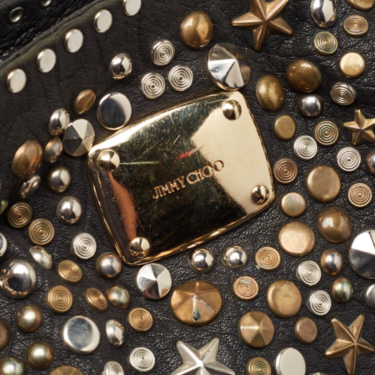 Pre Owned Jimmy Choo Black Leather Studded Sky Bangle Hobo
