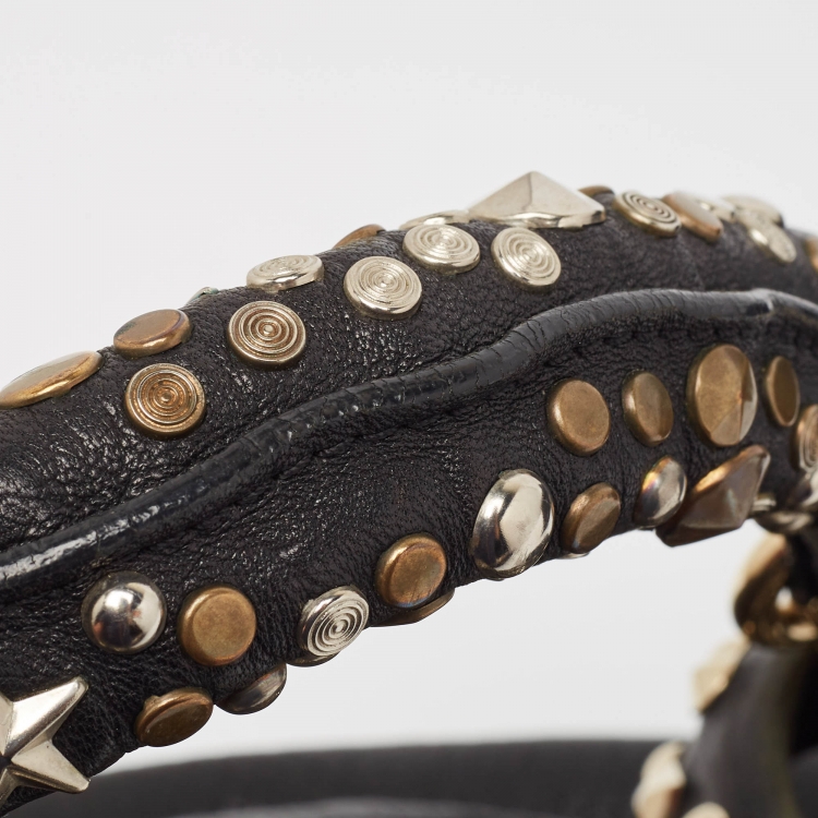 Pre Owned Jimmy Choo Black Leather Studded Sky Bangle Hobo