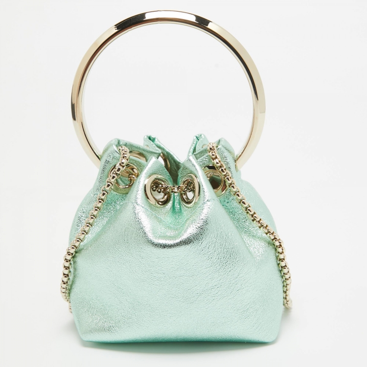 Pre Owned Jimmy Choo Mint Green Leather BonBon Ring Handle Bag
