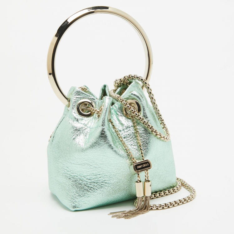 Pre Owned Jimmy Choo Mint Green Leather BonBon Ring Handle Bag