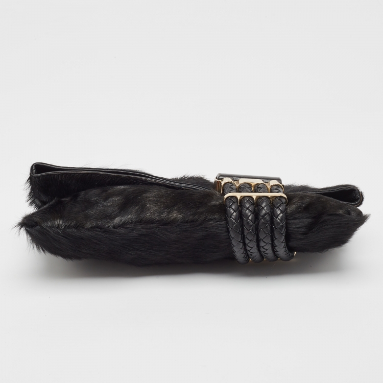 Pre Owned Jimmy Choo Black Calfhair and leather Chandra Clutch