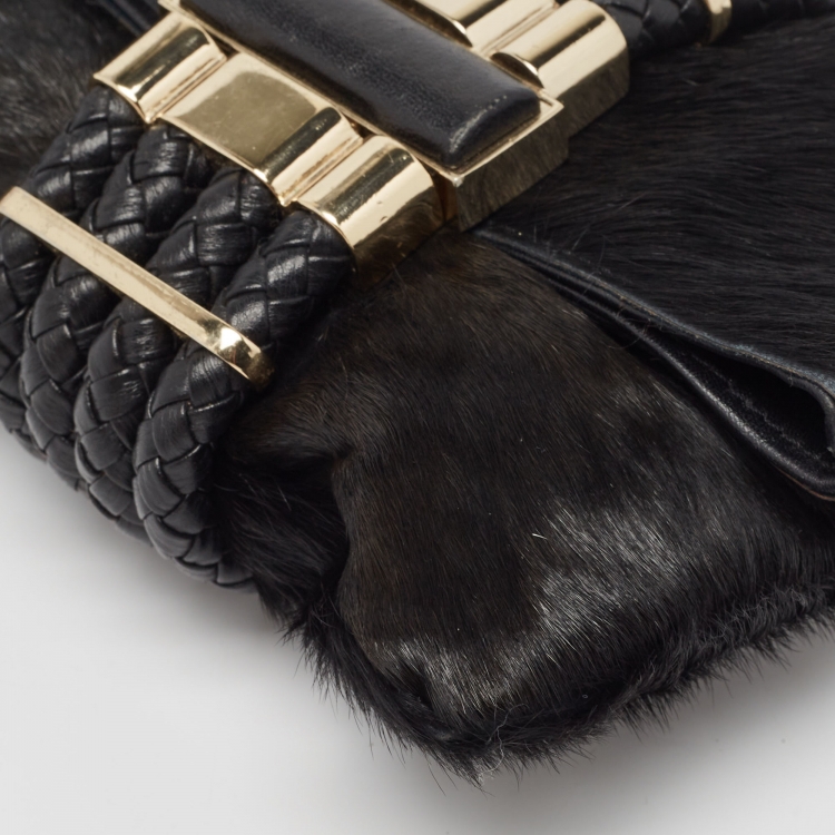 Pre Owned Jimmy Choo Black Calfhair and leather Chandra Clutch