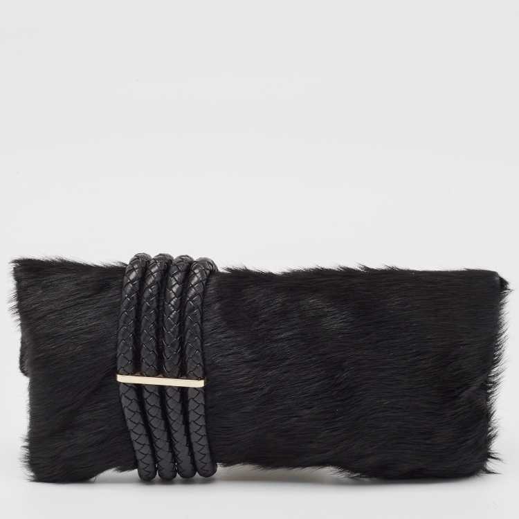 Pre Owned Jimmy Choo Black Calfhair and leather Chandra Clutch