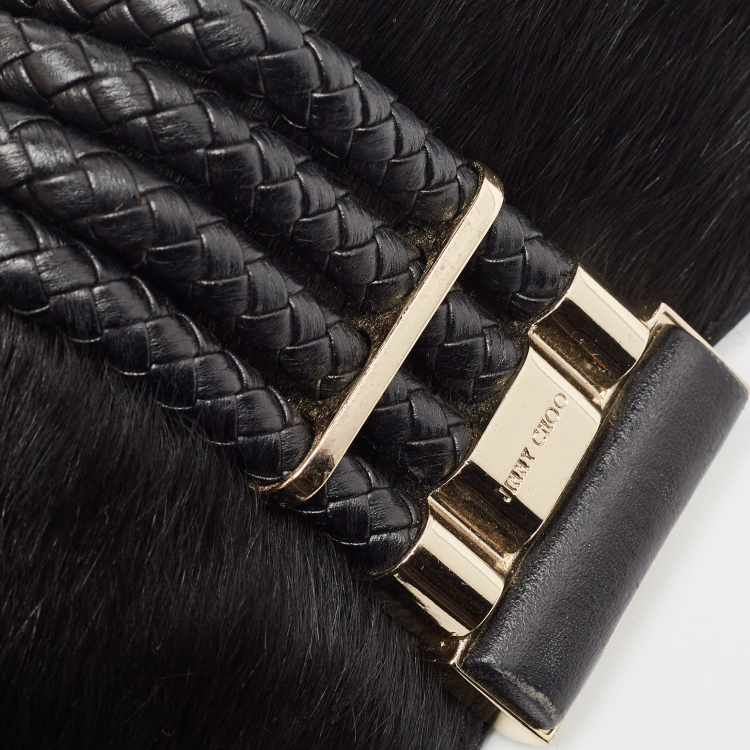 Pre Owned Jimmy Choo Black Calfhair and leather Chandra Clutch