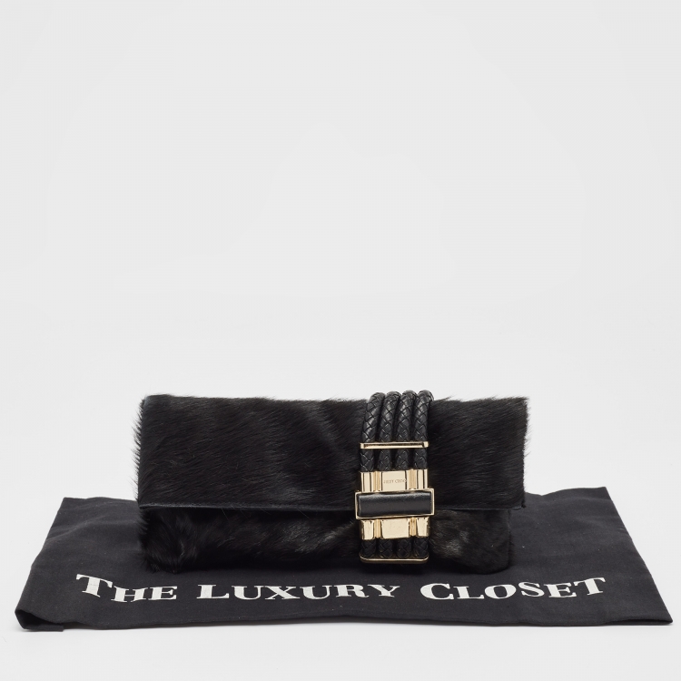 Pre Owned Jimmy Choo Black Calfhair and leather Chandra Clutch