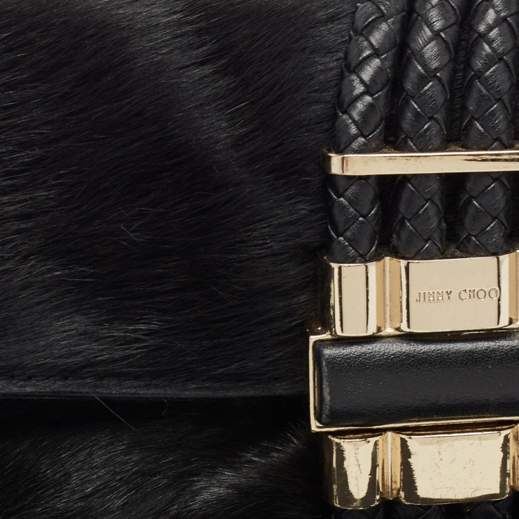 Pre Owned Jimmy Choo Black Calfhair and leather Chandra Clutch