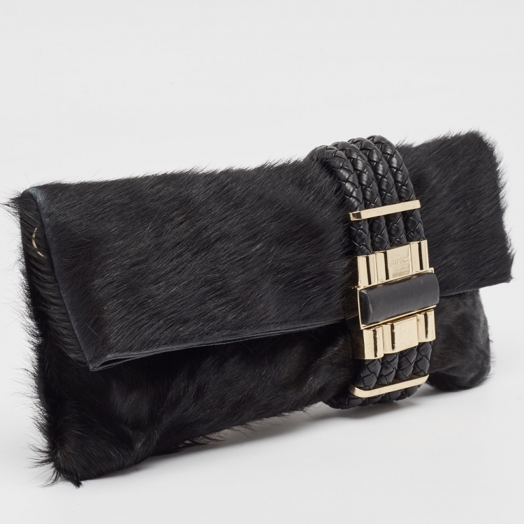 Pre Owned Jimmy Choo Black Calfhair and leather Chandra Clutch