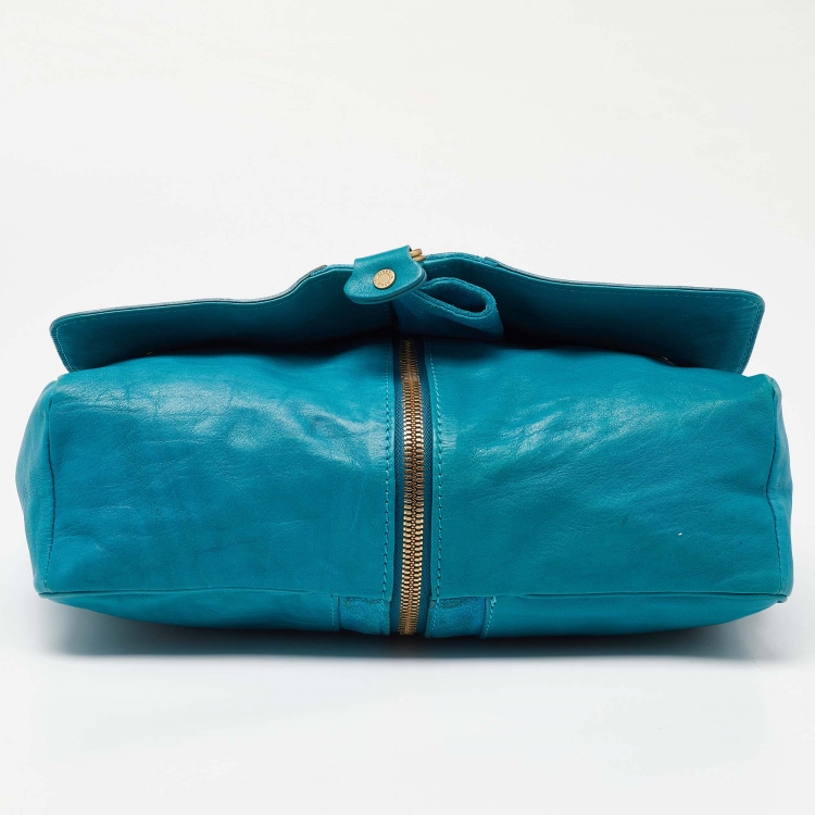 مملوكة مسبقًا Jimmy Choo Turquoise Blue Leather and Suede Expandable Shoulder Bag
