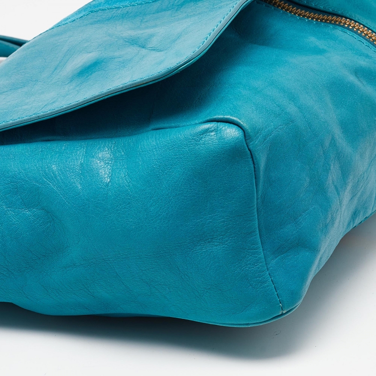مملوكة مسبقًا Jimmy Choo Turquoise Blue Leather and Suede Expandable Shoulder Bag